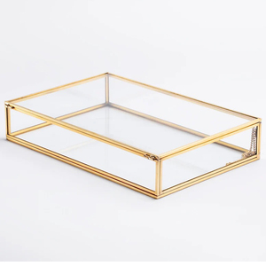 Marco de latón de vidrio transparente de la mejor calidad, diseño único, caja de almacenamiento con acabado dorado, anillos, joyero decorativo para el hogar, decoración de boda - Product Image 4