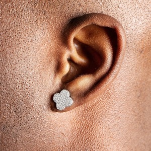 Luxury Iced Flower Stud <b>Earrings</b> for <b>Men</b> and Women Micro Paved Diamond Design <b>Silver</b> Tone Hip Hop Style - Product Image 2