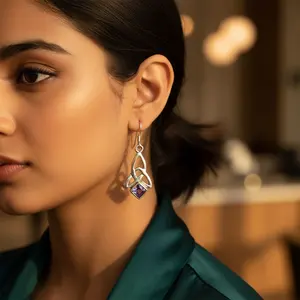 Pendientes de Plata de Ley 925 con Nudo Celta de Moda, Amatista, Diamante, Perla, Lindas Formas de Mariposa y Corazón para Bodas, Compromisos y Fiestas - Product Image 3