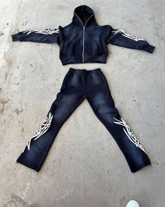 Pantalon de survêtement à capuche délavé à l'acide avec fermeture éclair pour hommes survêtement d'hiver respirant pour adultes - Product Image 2