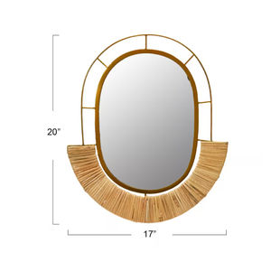 Miroir mural ovale en métal naturel avec cadre en rotin conçu sur mesure Verre de haute qualité Chambre à coucher Salon Décoratif mural - Product Image 6