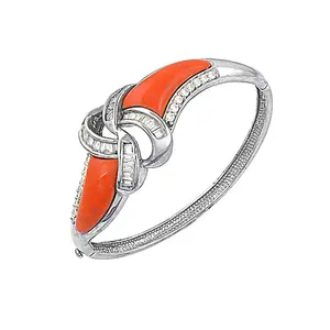 Brazalete de Plata con Coral y Diamantes para Mujer, Joyería de Lujo - Product Image 3
