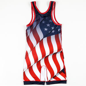 Vente en gros pas cher Drapeau américain Sublimation Singlet Hommes Pro Wrestling Youth Pro Wrestling Vêtements - Product Image 2