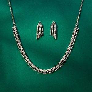 Conjunto de collar delicado de circonia cúbica de calidad de exportación en línea con chapado en rodio de dos tonos - Product Image 2