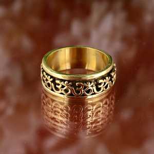 Anillo de latón con símbolo OM, chapado en oro oxidado, anillo religioso hindú, novedad, venta al por mayor, anillo unisex. - Product Image 4