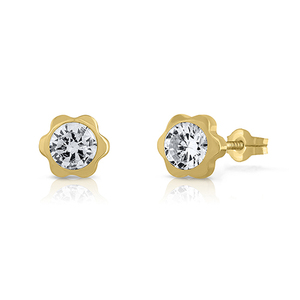 White and Yellow <b>Gold</b> Plated 18K 6mm Floral Design Fine Stud <b>Huggie</b> Earrings with Diamond CZ Zircon Stone for Engagement - Product Image 1