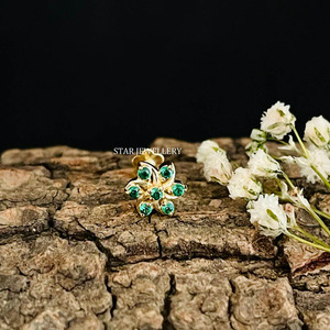 14K เม็ดเพชรธรรมชาติสีทองทึบสีเขียวดอกเจาะเกลียวภายนอก - Product Image 2