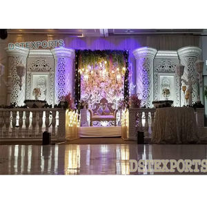 Espléndido gran escenario de boda asiático fibra gloriosa decoración de escenario de boda gran tema blanco Bollywood Configuración de escenario de boda personalizada - Product Image 1