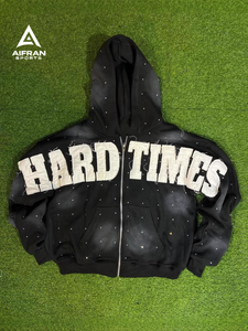 Sweat à capuche en strass AIFRAN pour homme, streetwear de luxe, lourd, surdimensionné, patchwork délavé, polaire, pull personnalisé, vêtements de sport - Product Image 5