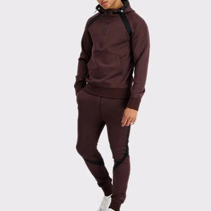Survêtement de luxe pour homme, couleur bordeaux, avec sweat à capuche demi-zip et pantalon de jogging fuselé, en molleton technique personnalisé, vêtements de sport, prix bas - Product Image 6
