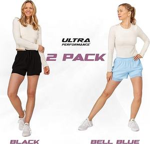 Customize Vintage Women's Gym <b>Shorts</b> 2 Pack with Compression Liner Phone Pocket Button & Bow <b>Decorations</b> Nylon Spandex Fabric - Product Image 2