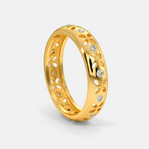 Anillo de Banda con Diseño de Flor Hueca Elegante con Diamante Cultivado en Laboratorio VVS en Oro Blanco y Amarillo Sólido, Joyería al por Mayor para Ella - Product Image 3