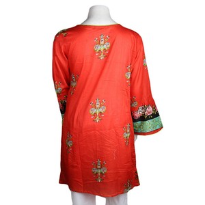 คุรตีผ้าลอนพิมพ์ลายสำหรับผู้หญิง - สีส้ม - Product Image 2