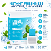 Bandes buccales à dissolution rapide Menthe Fraîche pour une haleine fraîche, sans sucre, désodorisant instantané, format de poche, 10 bandes, OEM, Marque Privée