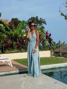 Ladies Summer Beach Tie Dye Backless Long Sexy Summer Maxi Dress Spaghetti Strap Boho Beach Wear For Women Ladies Dress - Product Image 5