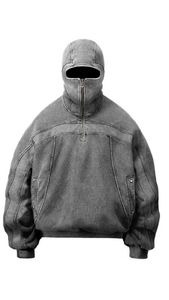 Sudadera con capucha lavada negra, sudadera de hip hop de gran tamaño Sudadera con capucha negra desgastada lavada - Product Image 3