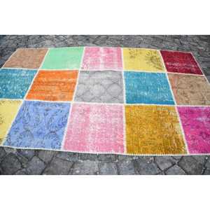 Alfombra Turca de 4.3x7.2 pies, Alfombra Vintage, Alfombra Azul con Diseño de Patchwork - Product Image 4