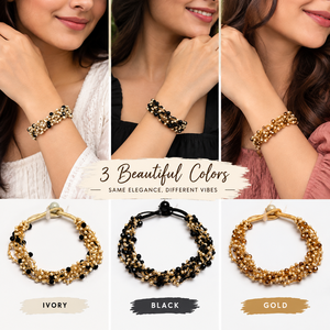 Pulsera de Perlas de Imitación Chapada en Oro Estilo Boho, Joyería para Mujer, Pulsera de Aleación con Perlas Blancas y Negras de Varias Capas - Product Image 3