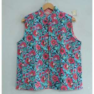 Veste matelassée en coton pour femme Gilet réversible à imprimé floral Manteau court d'hiver-une veste réversible à imprimé floral - Product Image 1