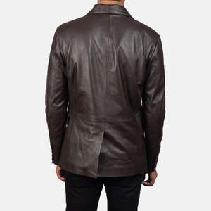 Blazer en cuir marron Daron, style mode, fermeture simple ou double boutonnage, motif imprimé, longueur longue, grande taille, tricoté - Product Image 5
