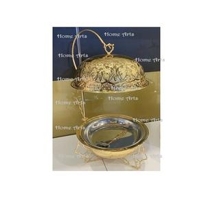 จานอุ่นอาหารเหล็กและทองเหลืองพร้อมฝาปิดสำหรับอุ่นอาหารรูปทรงกลม - Product Image 1