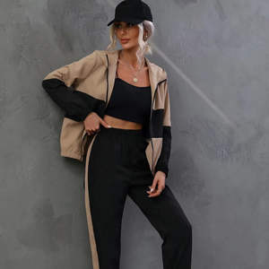 Conjunto Deportivo de Dos Piezas de Forro Polar para Mujer, Personalizado al por Mayor, Ropa Deportiva Informal, Traje para Correr, Chaqueta con Cremallera y Pantalones para Gimnasio y Entrenamiento - Product Image 1