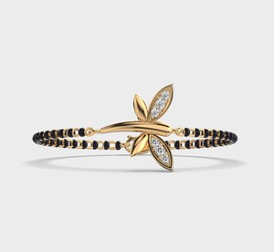 IGI Certified <b>Leaf</b> Motif Round Brilliant Cut Lab Grown Diamond Mangalsutra Bracelet in 14K Yellow / White / Rose Gold - Product Image 1