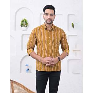 Chemise pour homme, 100% coton, imprimée avec des motifs floraux à pois, décontractée, manches longues, options de tissu popeline Oxford, fabrication ODM/OEM - Product Image 1