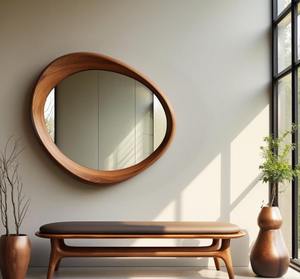 Handmade Lightweight Walnut Asymmetrical <b>Mirror</b> Eco-Friendly Art <b>Deco</b> Design for Wall Entryway Decor Birthday Gift - Product Image 2