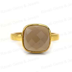 Meilleure vente 12mm gris calcédoine coussin coupe bijoux fins solide 925 argent éternité bague pour femmes or Vermeil bagues fines - Product Image 1