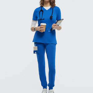 Combinaisons de travail médicales unisexes à col en V, avec poche, vente en gros, ensembles de blouses à manches courtes pour hommes et femmes, uniformes d'hôpital, tissu en toile - Product Image 1