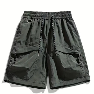 Shorts décontractés pour homme à séchage rapide, taille mi-haute, en polyester/coton, avec poches, élastiques, coupe ample, légers, sensation fraîche, respirants, pour l'été - Product Image 1