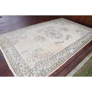 Alfombra de 6x9.3 pies, Alfombra Turca Grande, Alfombra Blanca a Cuadros - Product Image 2