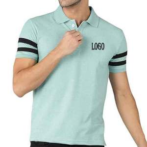Plain blank men <b>Tshirts</b> with embroidered logo polo collar stripes on sleeve style 3 button closure golf polo shirts - Product Image 1