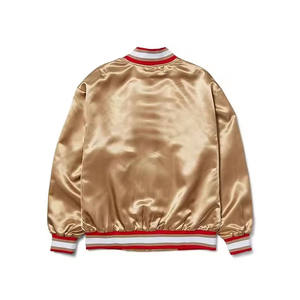 Chaqueta bomber universitaria de satén dorado con parche de la letra H, ropa de abrigo de béisbol ligera y brillante con puños a rayas, informal y elegante - Product Image 6