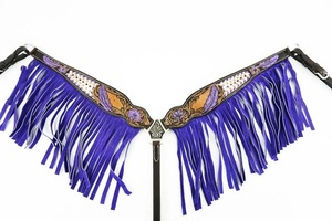 Ensemble d'équipement équestre en cuir fait main de haute qualité, très vendu, avec tête de bride et harnais sculptés avec franges au meilleur prix - Product Image 2