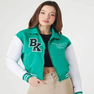 Chaqueta de bombardero de diseño de béisbol de lana de algodón universitario a prueba de viento para mujer con parches de chenilla bordados estilo universitario - Product Image 6