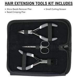 Kit d'outils pour extensions capillaires avec pinces à sertir et à retirer noires pour une pose professionnelle, ciseaux à manche en mousse pour la coupe - Product Image 2