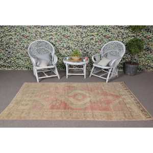 Tapis vintage 4,5 x 7,9 pieds, tapis turc persan en laine vert et rouge - Product Image 4