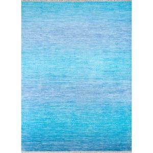 Tapis en laine noué à la main Kairos bleu, motif abstrait uni, tapis en viscose pour la maison, fait main, rectangulaire, pour couloir, Skwl-201 pour salon - Product Image 1