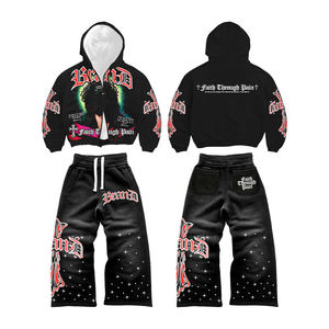 Nuevo Conjunto de Chándal 2026 con Logotipo Personalizado OEM, Pantalones Deportivos Apilados, Estampado de Espuma, Cierre de Cremallera, Pantalones Deportivos Acampanados y Sudadera con Capucha - Product Image 3