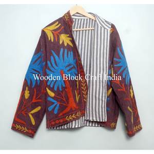 Custom Made Embroidered Suzani Woven <b>Wool</b> Jackets with Cotton Filled Artisan Craftsmanship Windproof Multi Coloured jacket - Product Image 6