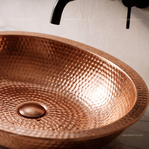 DIVRIS DRC-2009 Lavabo en cuivre fait main, design moderne, finition mate, surface martelée à la main, vasque simple, installation sur comptoir facile - Product Image 3