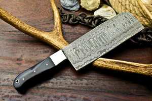 Cuchilla de acero de Damasco hecha a mano, mango de cuerno de madera personalizable, cuchillos de cocina de grado DIY personalizables, soporte OEM para cuchillos - Product Image 2