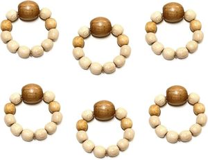 Servilletero de cuentas de madera, servilletero de madera rústico, Decoración de mesa, cuentas de madera hechas a mano y yute doble, agregue un servilletero elegante - Product Image 2