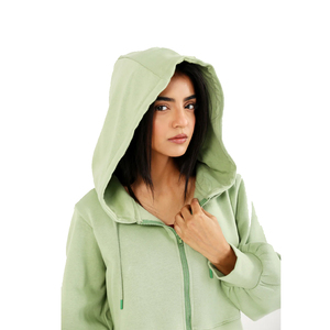 เสื้อมีฮู้ดมีซิปสำหรับผู้หญิง400GSM แฟชั่นชั้นสูงเสื้อฮู้ดกราฟิกแบบครอปพิมพ์โลโก้แบบกำหนดเอง - Product Image 5