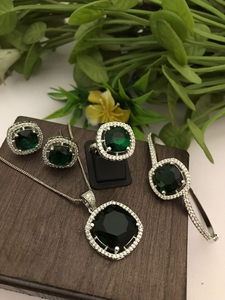 Conjunto combinado de circonia cúbica Premium para mujer, conjunto de collar, pendientes y pulsera, perfecto para bodas, fiestas y ocasiones especiales - Product Image 3