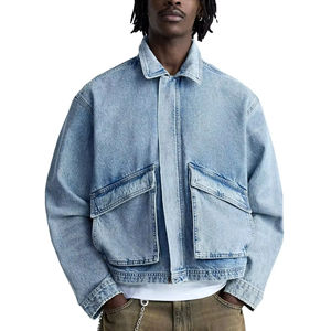OEM Custom <b>Mens</b> <b>Jean</b> Denim Jacket Faded Effect Denim Cotton Coat Oversized Vintage Washed Denim Jacket - Product Image 3