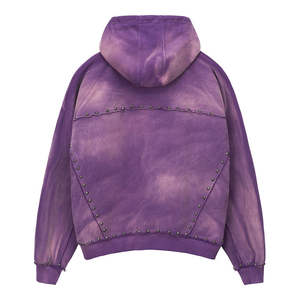 Sweat-shirts à capuche en coton French Terry de qualité supérieure avec lavage à l'acide et strass personnalisés, fermeture éclair, 450 GSM, pour hommes - Product Image 3