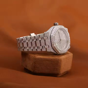 นาฬิกาข้อมือฮิปฮอปสีเงินหรูหรากำหนดเองคุณภาพสูงอะนาล็อกสแตนเลสสตีลโบราณเพชรเทียมเย็นเต็มรูปแบบ - Product Image 2